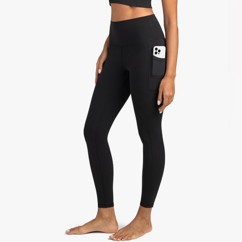 Colorfulkoala Women's High Waisted‎ 7/8 Length Leggings Pockets Black Size Large